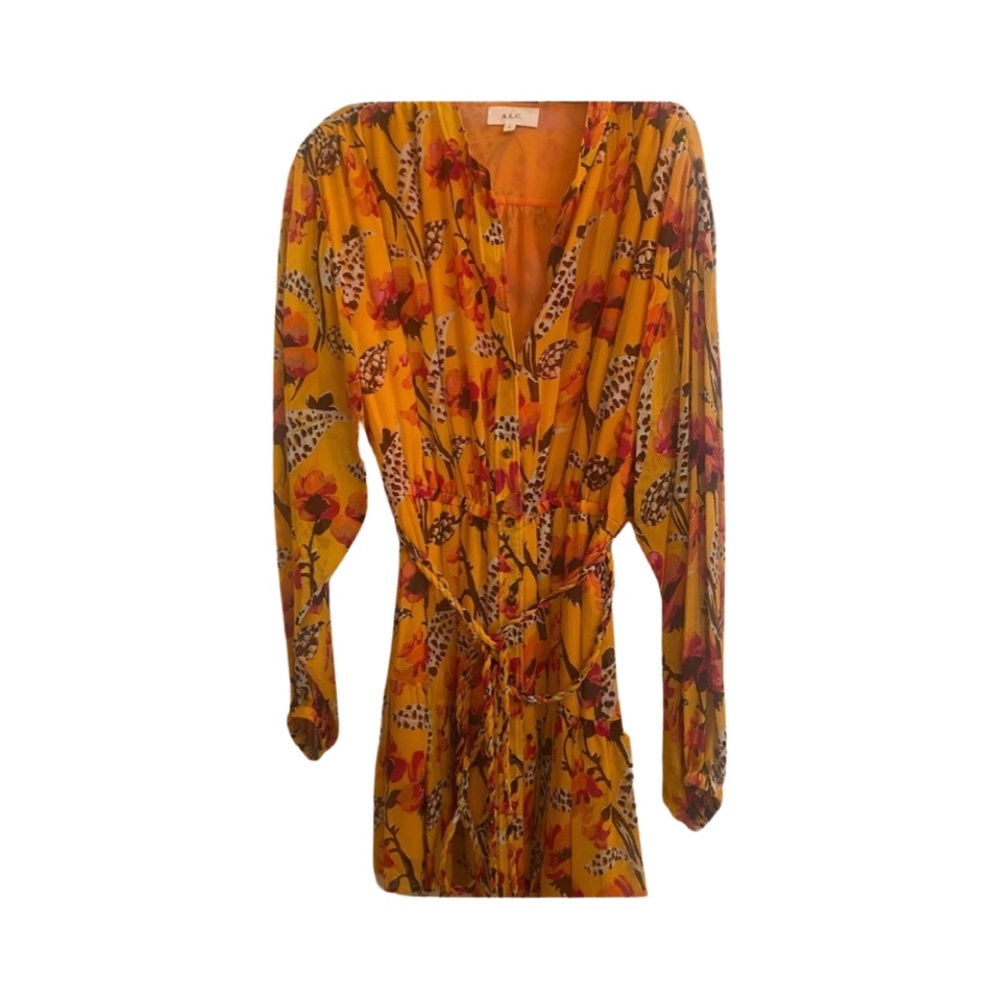 A.L.C. Jen Silk Floral Yellow Dress Size 12 - Picture 9 of 15